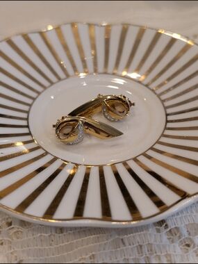 Gold-Tone Twisted Hoop Earrings with Crystal Detail